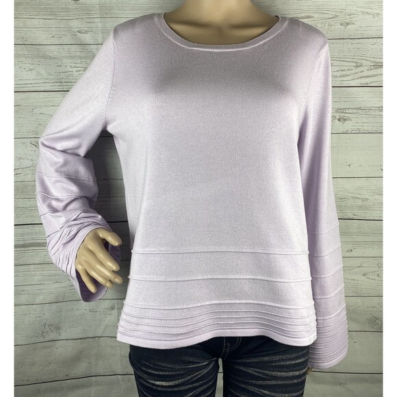 A New Day Sweater Large Pastel Purple Bell Sleeve Ribbed Knit Viscose Blend - Picture 1 of 12